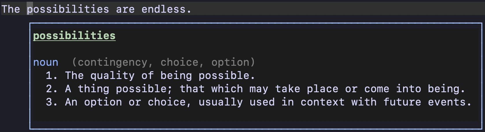 Dictionary lookup of the word ambiguous in
neovim